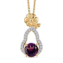 Moroccan Amethyst & White Zircon Pendant with Chain (Size 20) in 18K Vermeil Yellow Gold Plated Sterling Silver 1.54 Ct.