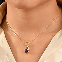 Moroccan Amethyst & White Zircon Pendant with Chain (Size 20) in 18K Vermeil Yellow Gold Plated Sterling Silver 1.54 Ct.