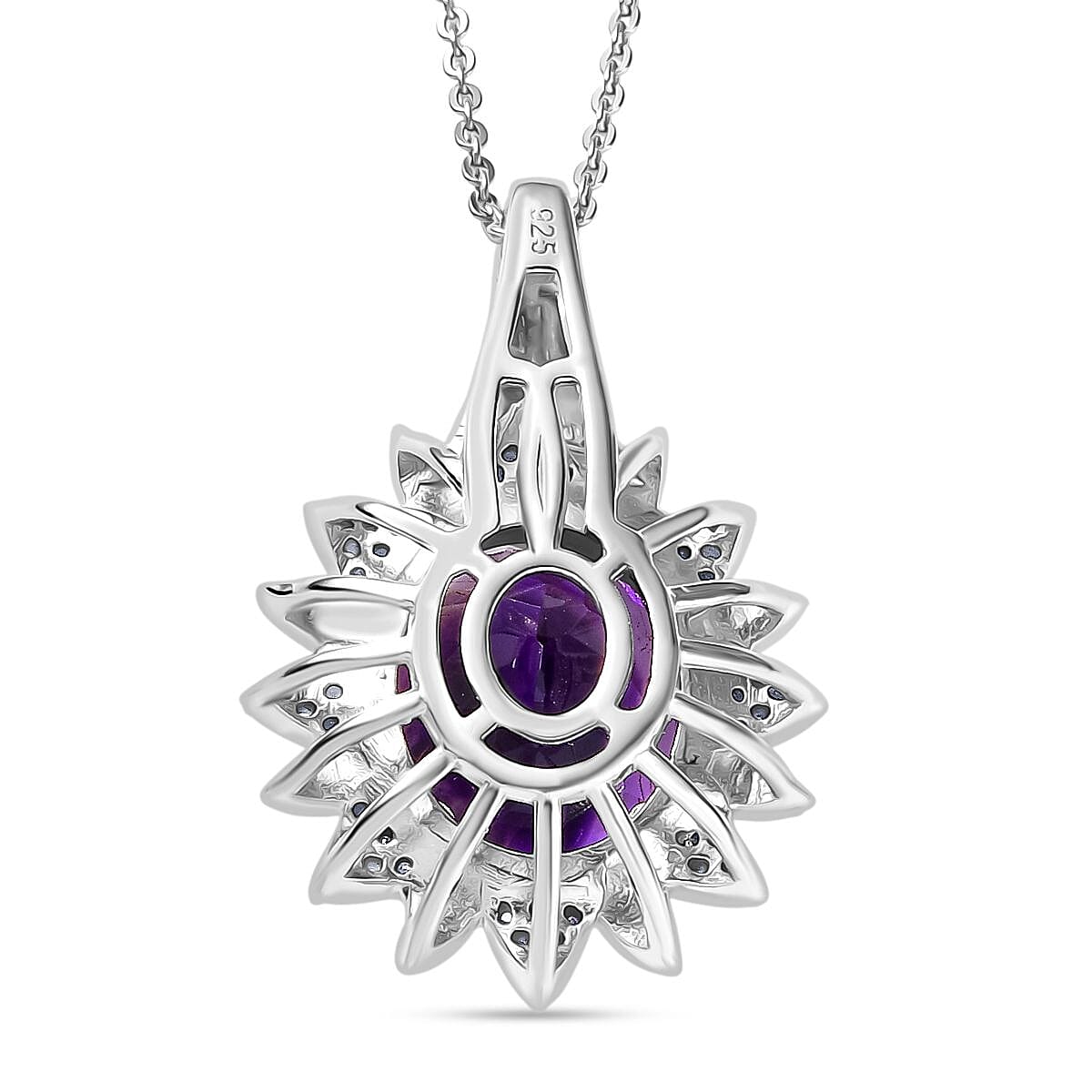 Natural Moroccan Amethyst & White Zircon Sunlit Grace Pendant with Chain (Size 20) in Rhodium Overlay Sterling Silver 4.67 Ct. Natural Moroccan Amethyst & White Zircon Sunlit Grace Pendant with Chain (Size 20) in Rhodium Overlay Sterling Silver 4.67 Ct.