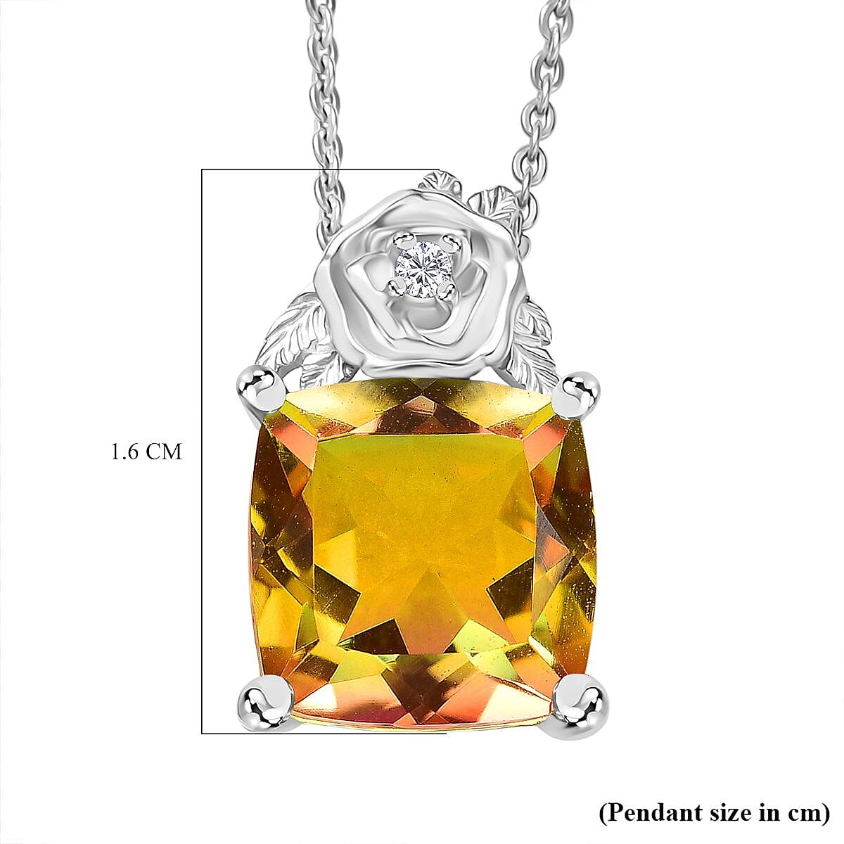 Djoy Rainbow Genesis Quartz & White Zircon Rose Pendant with Chain (Size 20) in Rhodium Overlay Sterling Silver 4.62 Ct. Djoy Rainbow Genesis Quartz & White Zircon Rose Pendant with Chain (Size 20) in Rhodium Overlay Sterling Silver 4.62 Ct.