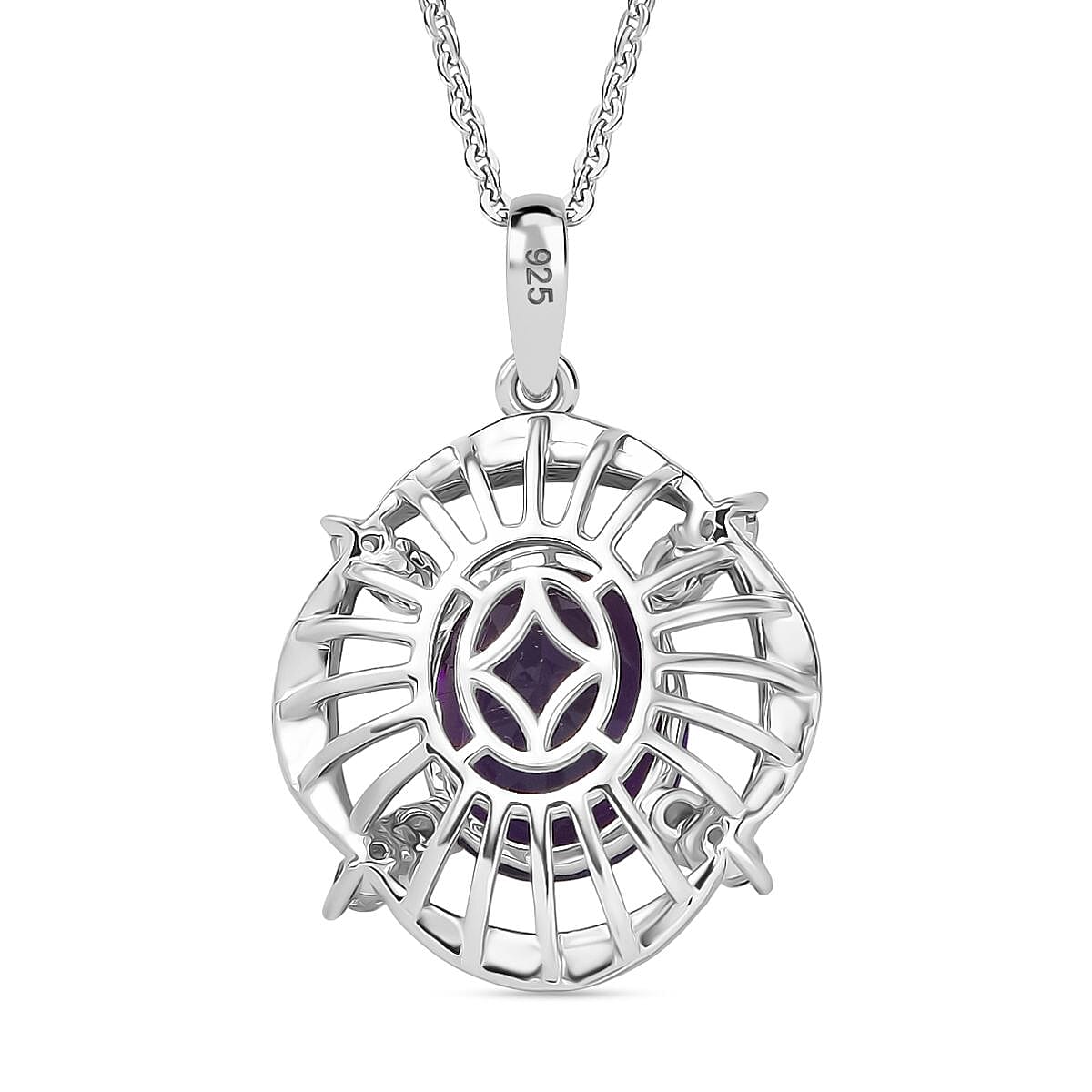 Moroccan Amethyst & White Zircon Pendant with Chain (Size 20) in Rhodium Overlay Sterling Silver 3.53 Ct. Moroccan Amethyst & White Zircon Pendant with Chain (Size 20) in Rhodium Overlay Sterling Silver 3.53 Ct.