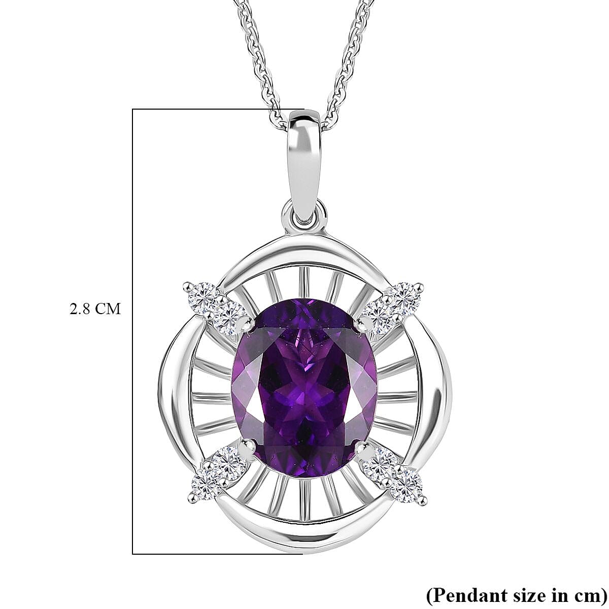 Moroccan Amethyst & White Zircon Pendant with Chain (Size 20) in Rhodium Overlay Sterling Silver 3.53 Ct. Moroccan Amethyst & White Zircon Pendant with Chain (Size 20) in Rhodium Overlay Sterling Silver 3.53 Ct.