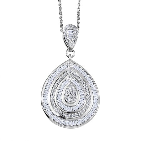 LUXURIANT 1 Ct. Lab Grown Diamond (SI-G-H) TearDrop Pendant with Chain (Size 20) in Rhodium Overlay Sterling Silver