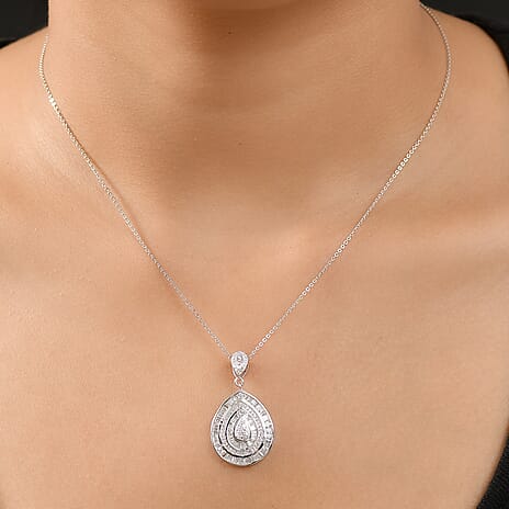 Luxuriant Diamond Lab Grown Diamond (SI-G-H) Pendant with Chain (Size 20) in Rhodium Overlay Sterling Silver 1.00 Ct.