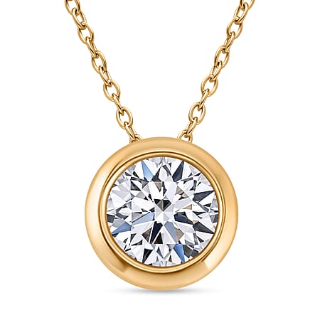 LUXURIANT 1 Ct. Bezel-Set Lab Grown Diamond Solitaire Pendant with Chain (Size 18-20) in Vermeil Yellow Gold Over Sterling Silver, SGL Certified
