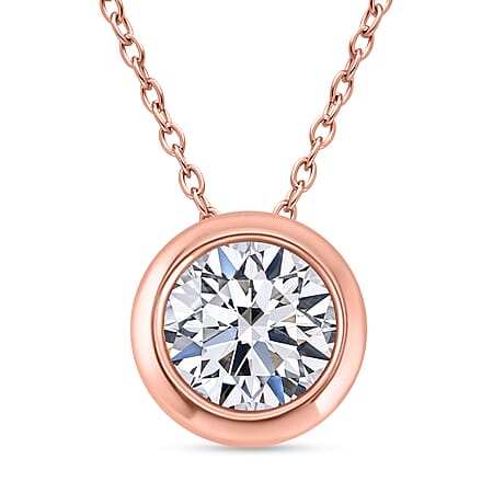 LUXURIANT 1 Ct. Bezel-Set Lab Grown Diamond Solitaire Pendant with Chain (Size 18-20) in Vermeil Rose Gold Plated Sterling Silver, SGL Certified