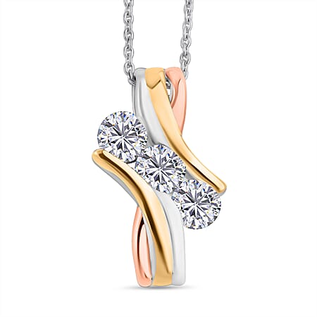 LUXURIANT 0.75 Ct. Lab Grown Diamond Trilogy Pendant with Chain in 18K Yellow and Rose Gold Vermeil Plated  Sterling Silver, 18/20 Inch