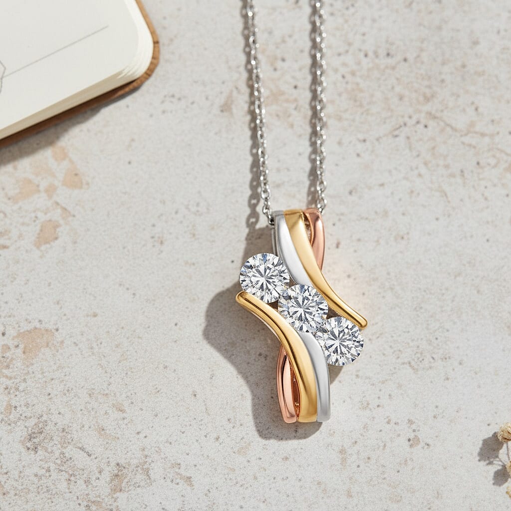 Luxuriant Diamond Lab Grown Diamond Pendant with Chain (Size 18-20) in Sterling Silver, Yellow & Rose Gold