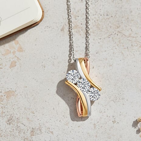 Luxuriant Lab Grown Diamond Pendant with Chain (Size 18-20) in Yellow & Rose Gold Plated Sterling Silver 0.75 ct