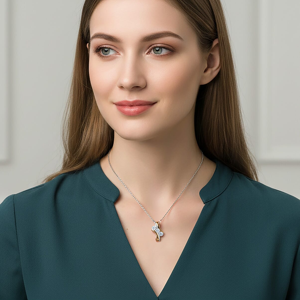 Luxuriant Diamond Lab Grown Diamond Pendant with Chain (Size 18-20) in Sterling Silver, Yellow & Rose Gold