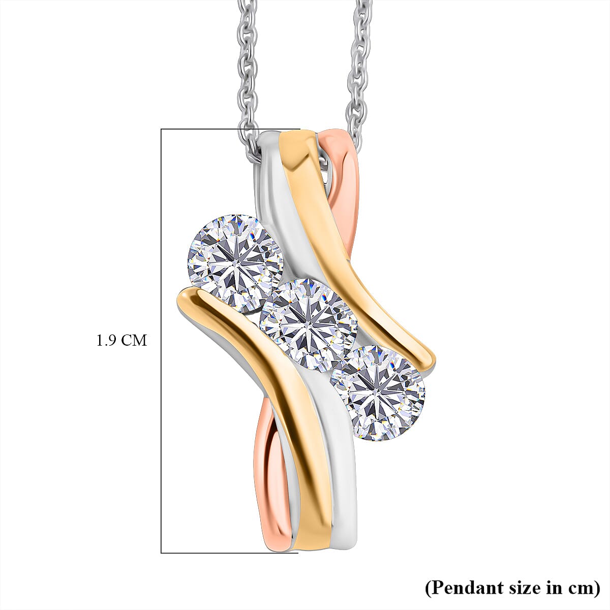 Luxuriant Diamond Lab Grown Diamond Pendant with Chain (Size 18-20) in Sterling Silver, Yellow & Rose Gold