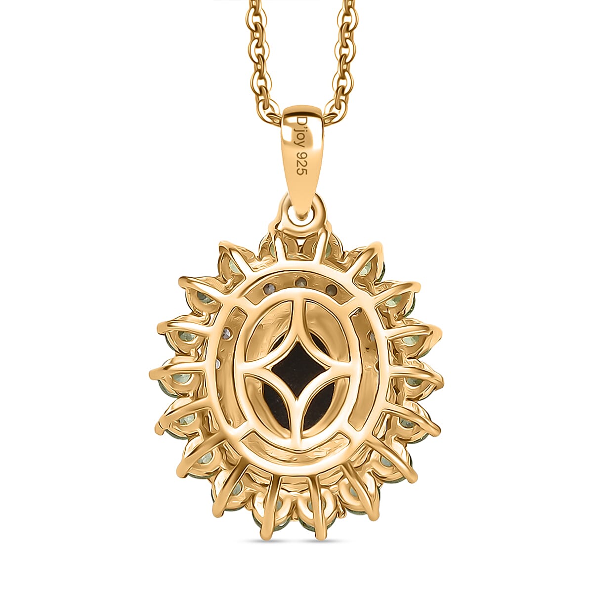 AA Ammolite, Tsavorite Garnet & White Zircon Pendant with Chain (Size 20) in 18K Vermeil Yellow Gold Sterling Silver 3.32 Ct, Silver Wt. 5.37 Gms.