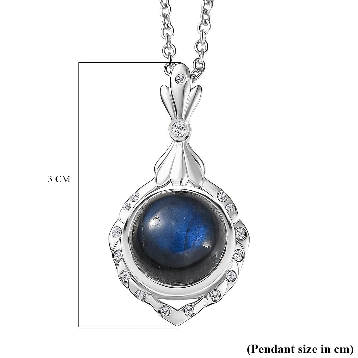 AAA Labradorite & White Zircon Pendant with Chain (Size 20) 5.07 Ct. AAA Labradorite & White Zircon Pendant with Chain (Size 20) 5.07 Ct.