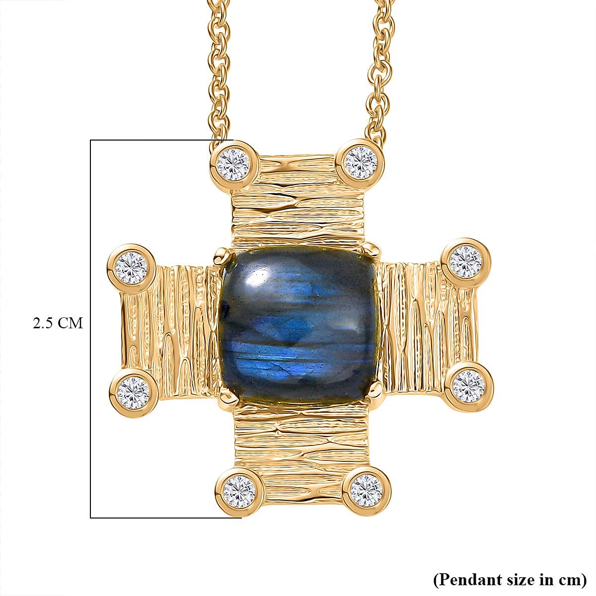 Labradorite, White Zircon Pendant with Chain (Size 20) Stainless Steel 0.40ct 5.700 Ct. Labradorite, White Zircon Pendant with Chain (Size 20) Stainless Steel 0.40ct 5.700 Ct.