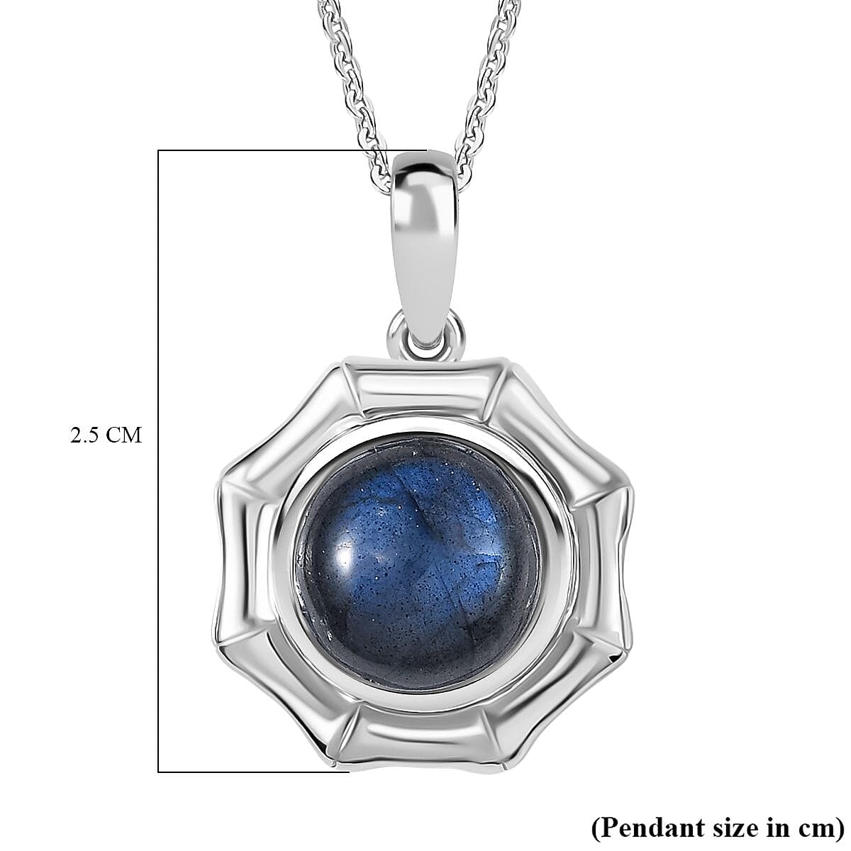 AAA Labradorite Pendant with Chain (Size 20) in Rhodium Overlay Sterling Silver 4.60 Ct. AAA Labradorite Pendant with Chain (Size 20) in Rhodium Overlay Sterling Silver 4.60 Ct.