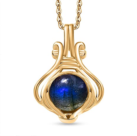 D'joy AAA Natural Labradorite Pendant with Chain (Size 20) in 18K Vermeil Yellow Gold Plating Sterling Silver 2.17 Ct.