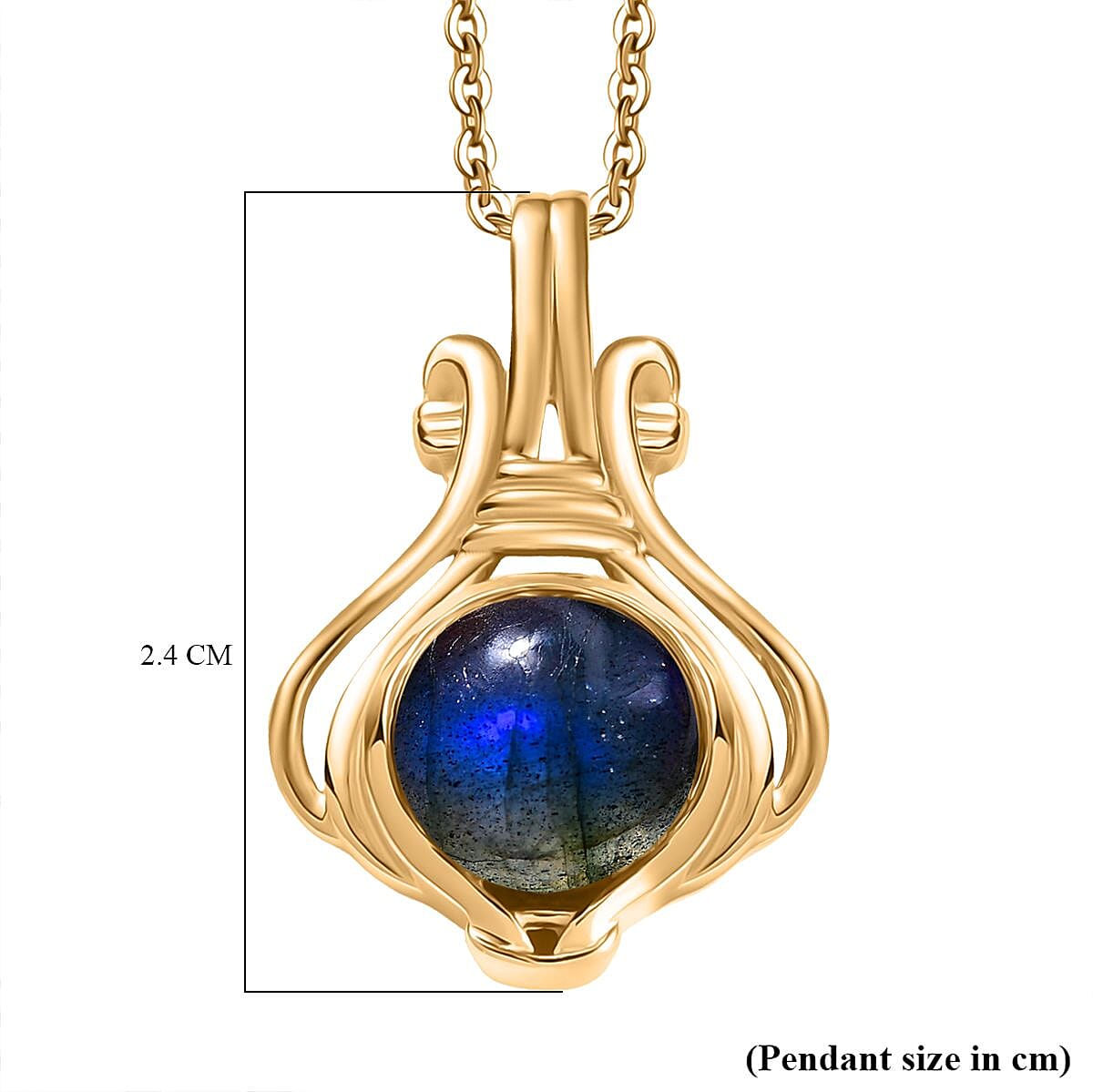 AAA Labradorite Pendant with Chain (Size 20) in 18K Vermeil Yellow Gold Plated Sterling Silver 2.17 Ct. AAA Labradorite Pendant with Chain (Size 20) in 18K Vermeil Yellow Gold Plated Sterling Silver 2.17 Ct.