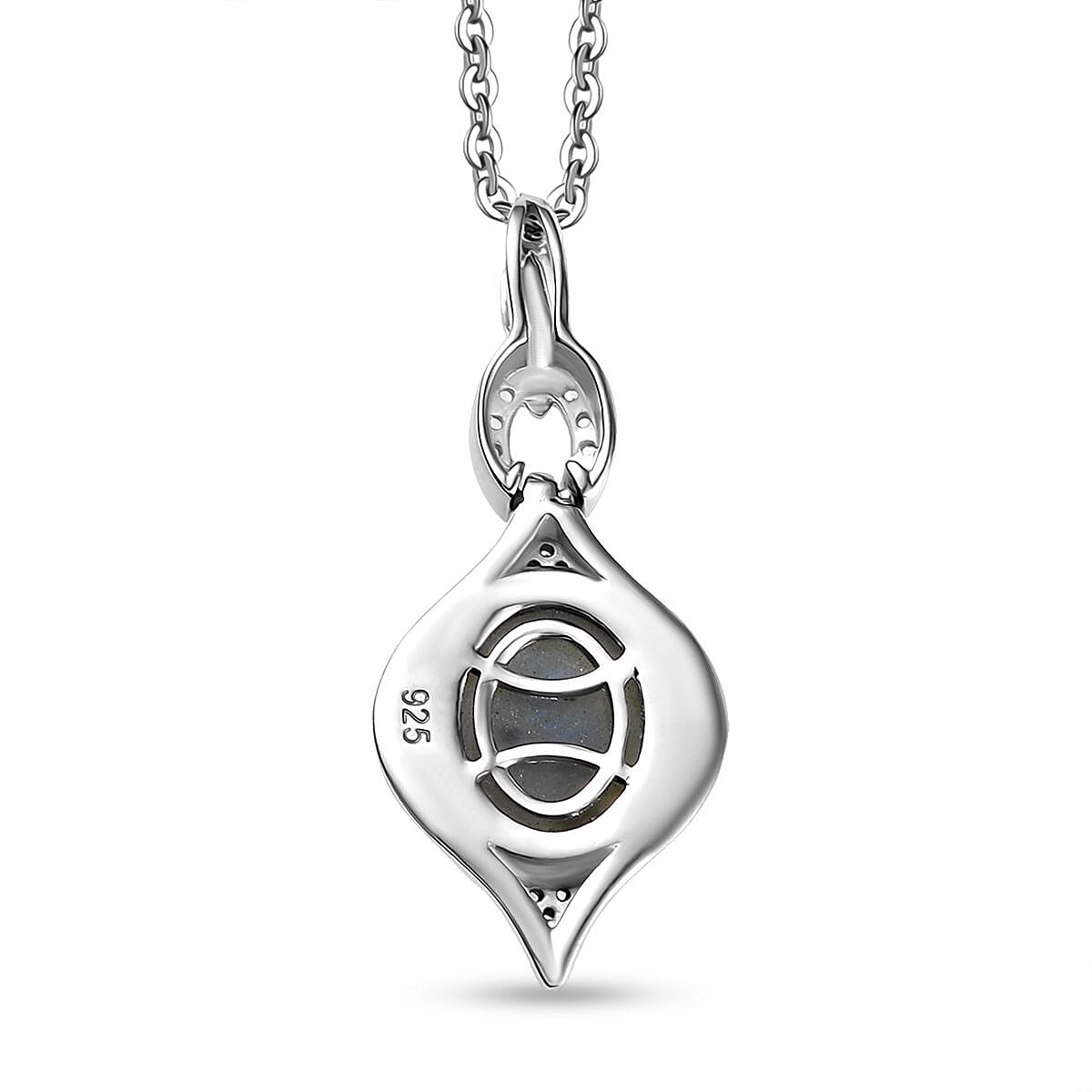 Labradorite, White Zircon Pendant with Chain (Size 20) in Rhodium Overlay Sterling Silver 0.14 ct 3.390 Ct. Labradorite, White Zircon Pendant with Chain (Size 20) in Rhodium Overlay Sterling Silver 0.14 ct 3.390 Ct.