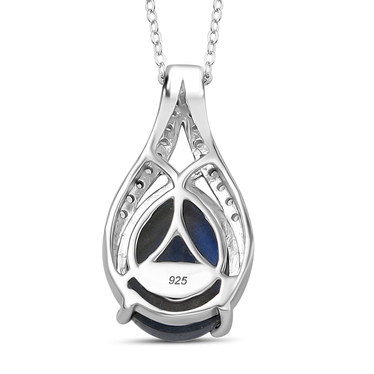 Labradorite, White Zircon Pendant with Chain (Size 20) in Rhodium Overlay Sterling Silver 0.20 ct 3.500 Ct. Labradorite, White Zircon Pendant with Chain (Size 20) in Rhodium Overlay Sterling Silver 0.20 ct 3.500 Ct.