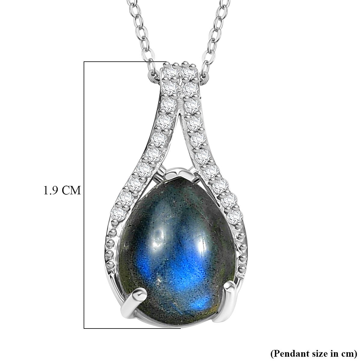 Labradorite, White Zircon Pendant with Chain (Size 20) in Rhodium Overlay Sterling Silver 0.20 ct 3.500 Ct. Labradorite, White Zircon Pendant with Chain (Size 20) in Rhodium Overlay Sterling Silver 0.20 ct 3.500 Ct.