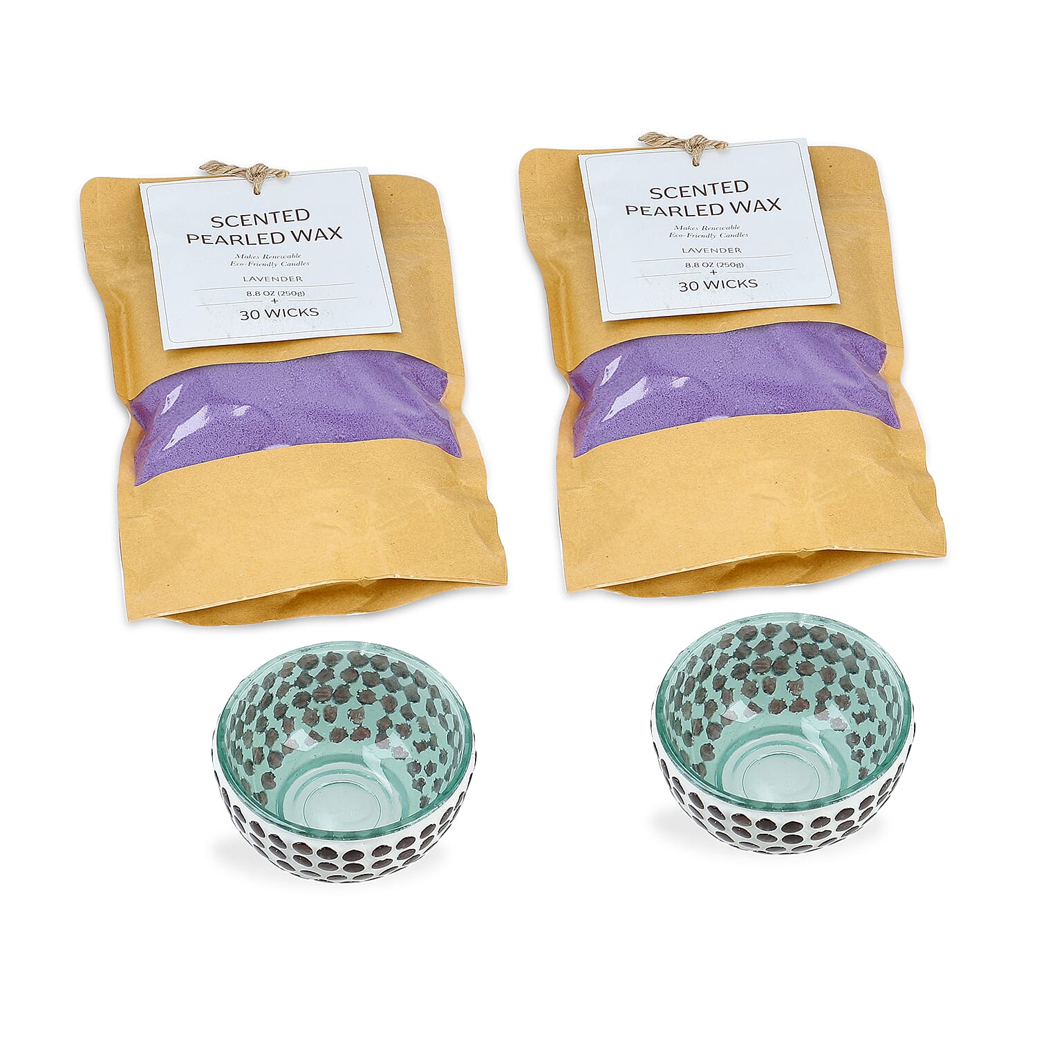Candle Making Kit - 100% Plant-Based Pearled Wax, 30 Wicks, 2 Mosaic Bowls & Lavender Fragrance