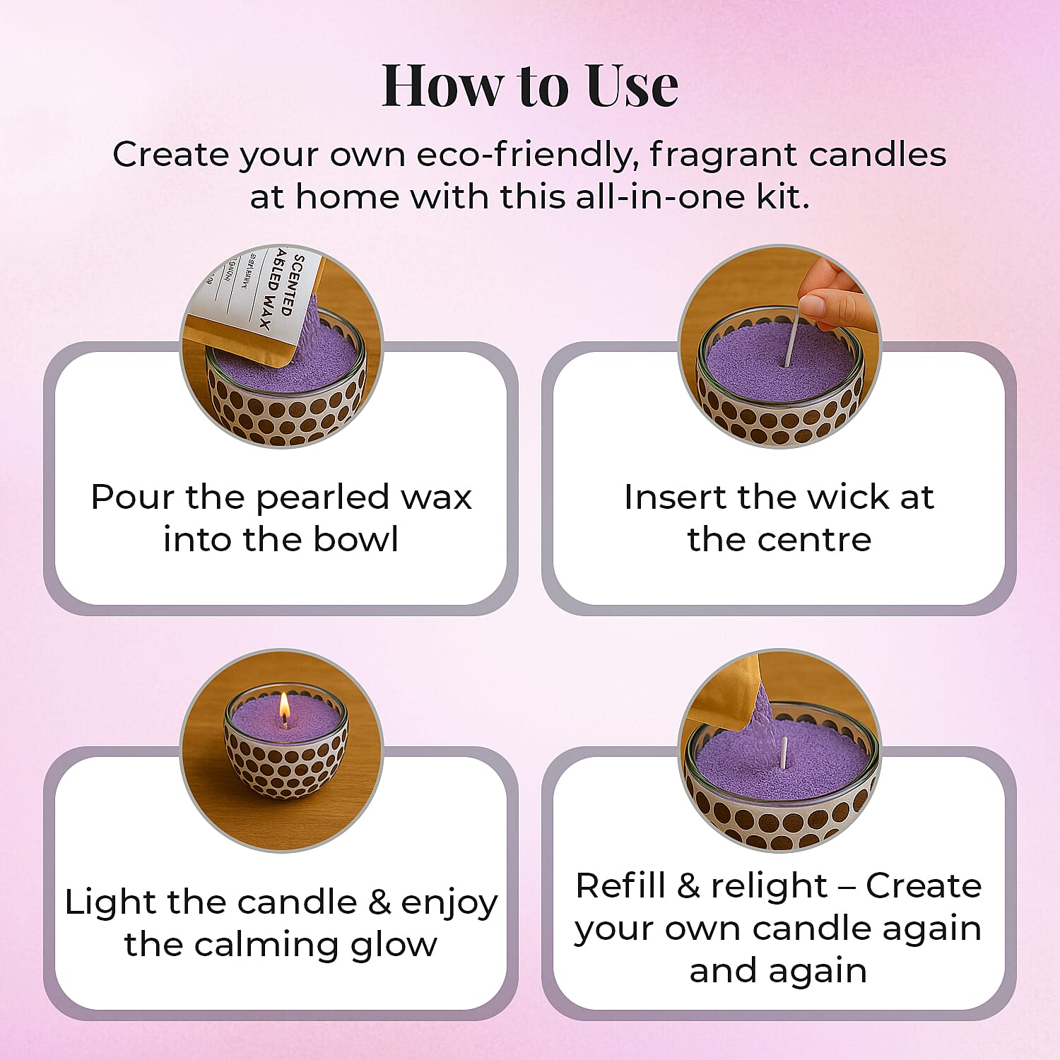 Candle Making Kit - 100% Plant-Based Pearled Wax, 30 Wicks, 2 Mosaic Bowls & Lavender Fragrance
