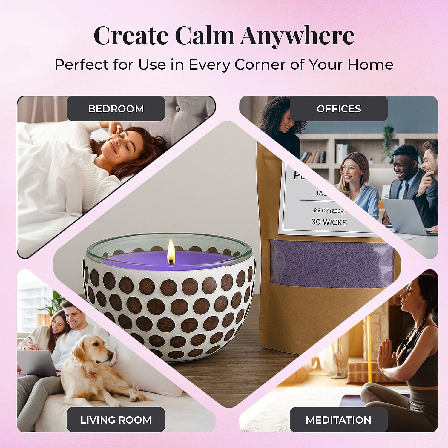 Candle Making Kit - 100% Plant-Based Pearled Wax, 30 Wicks, 2 Mosaic Bowls & Lavender Fragrance