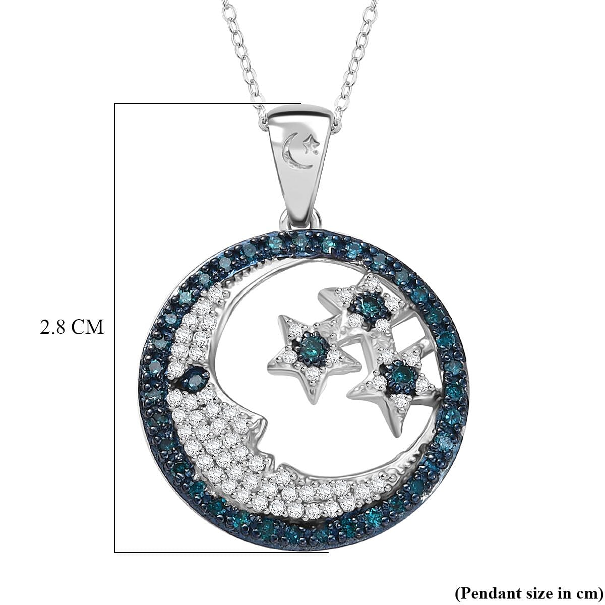 GP Celestial Collection - Blue Diamond, Kanchanaburi Blue Sapphire & White Diamond Moon & Star Pendant with Chain (Size 20) in Rhodium Overlay Sterling Silver GP Celestial Collection - Blue Diamond, Kanchanaburi Blue Sapphire & White Diamond Moon & Star Pendant with Chain (Size 20) in Rhodium Overlay Sterling Silver