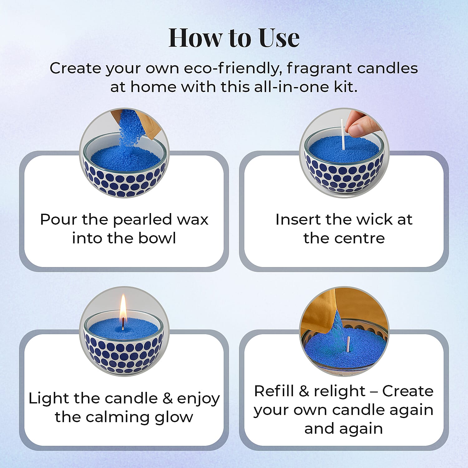 Candle Making Kit - 100% Plant-Based Pearled Wax, 30 Wicks, 2 Mosaic Bowls & Ocean Fragrance
