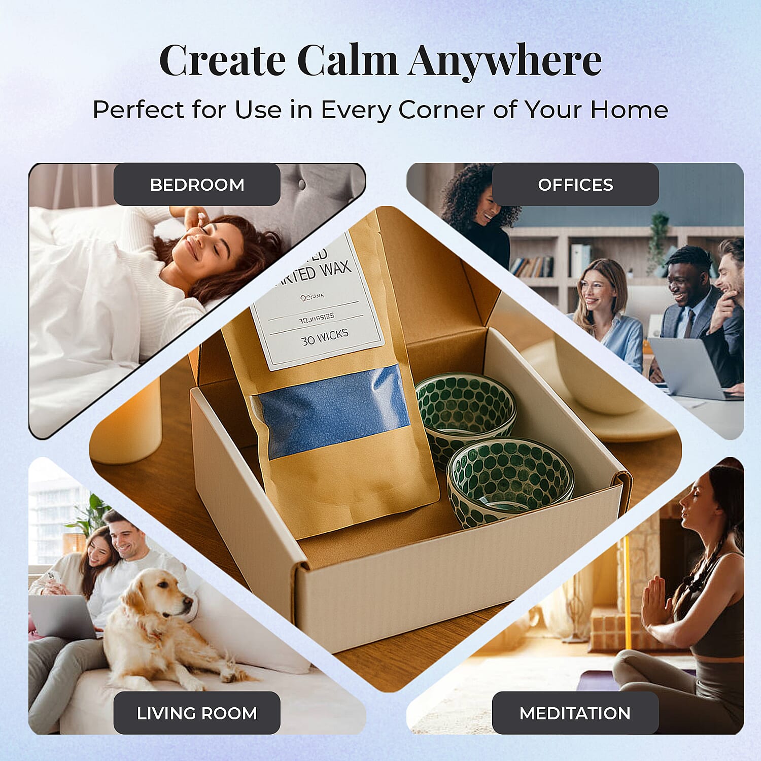 Candle Making Kit - 100% Plant-Based Pearled Wax, 30 Wicks, 2 Mosaic Bowls & Ocean Fragrance