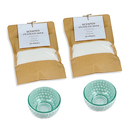 Candle Making Kit - 100% Plant-Based Pearled Wax, 30 Wicks, 2 Mosaic Bowls & Jasmine Fragrance