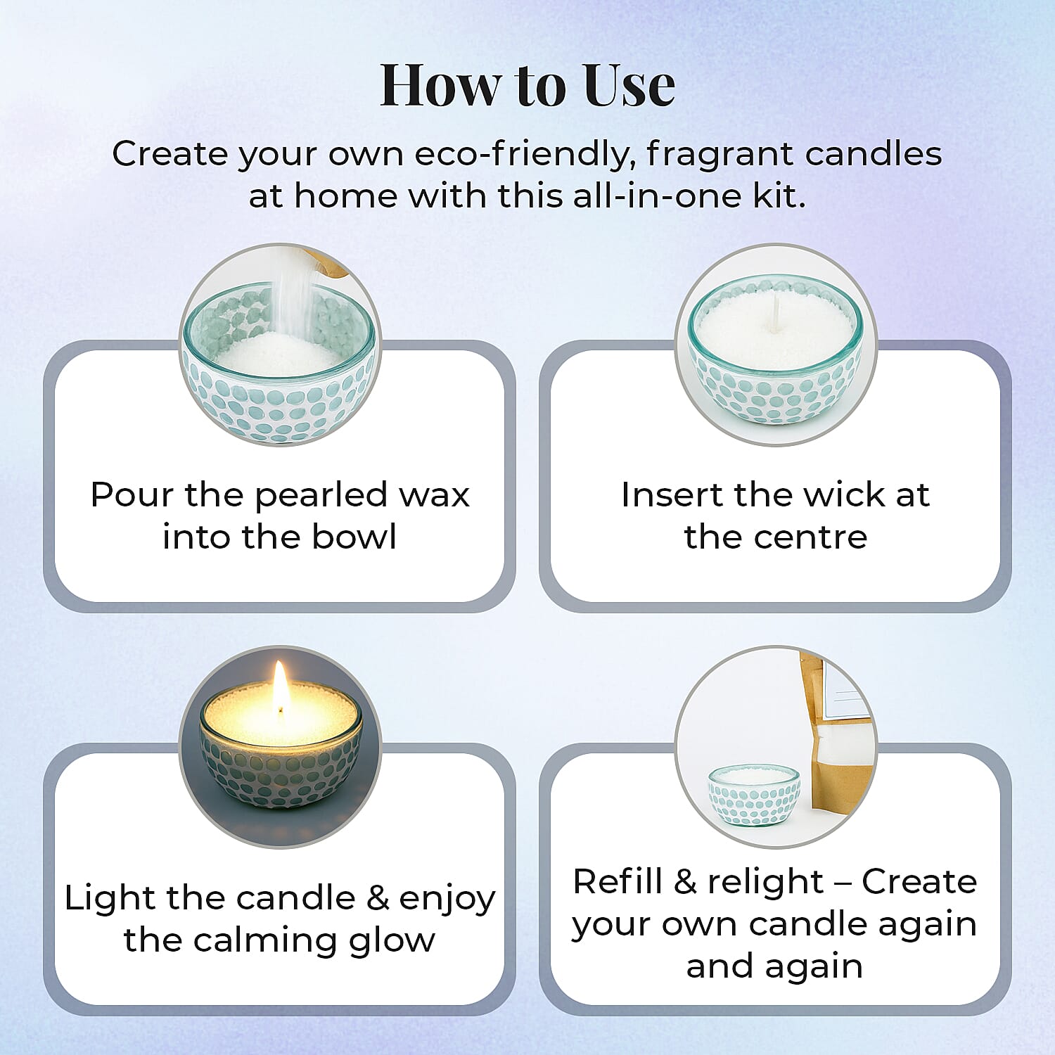 Candle Making Kit - 100% Plant-Based Pearled Wax, 30 Wicks, 2 Mosaic Bowls & Jasmine Fragrance