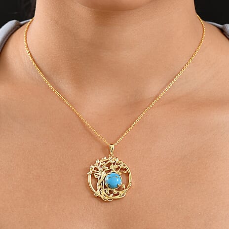 Tucson Find - Blue Turquoise Leaf Pendant with Chain (Size 20)