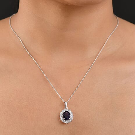Moroccan Amethyst,  White Zircon Pendant with Chain (Size 20) in Rhodium Overlay Sterling Silver , Silver Wt. 6.15 Gms  4.33  Ct.