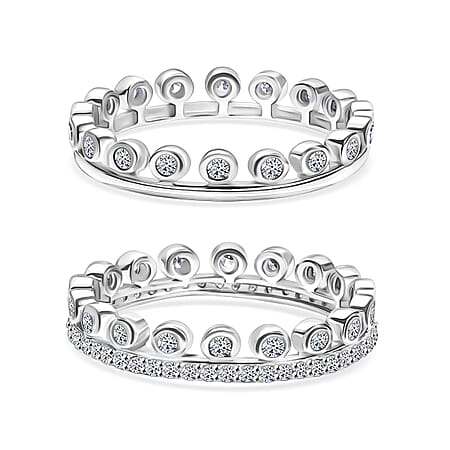 Set of 2 LUXURIANT 1 Ct. Lab Grown Diamond (SI-GH) Stackable Ring in Rhodium Overlay Sterling Silver