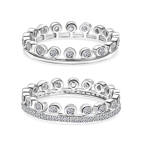Set of 2 - Luxuriant Lab Grown Diamond (SI-GH) Stackable Ring in Rhodium Overlay Sterling Silver 1.00 Ct.