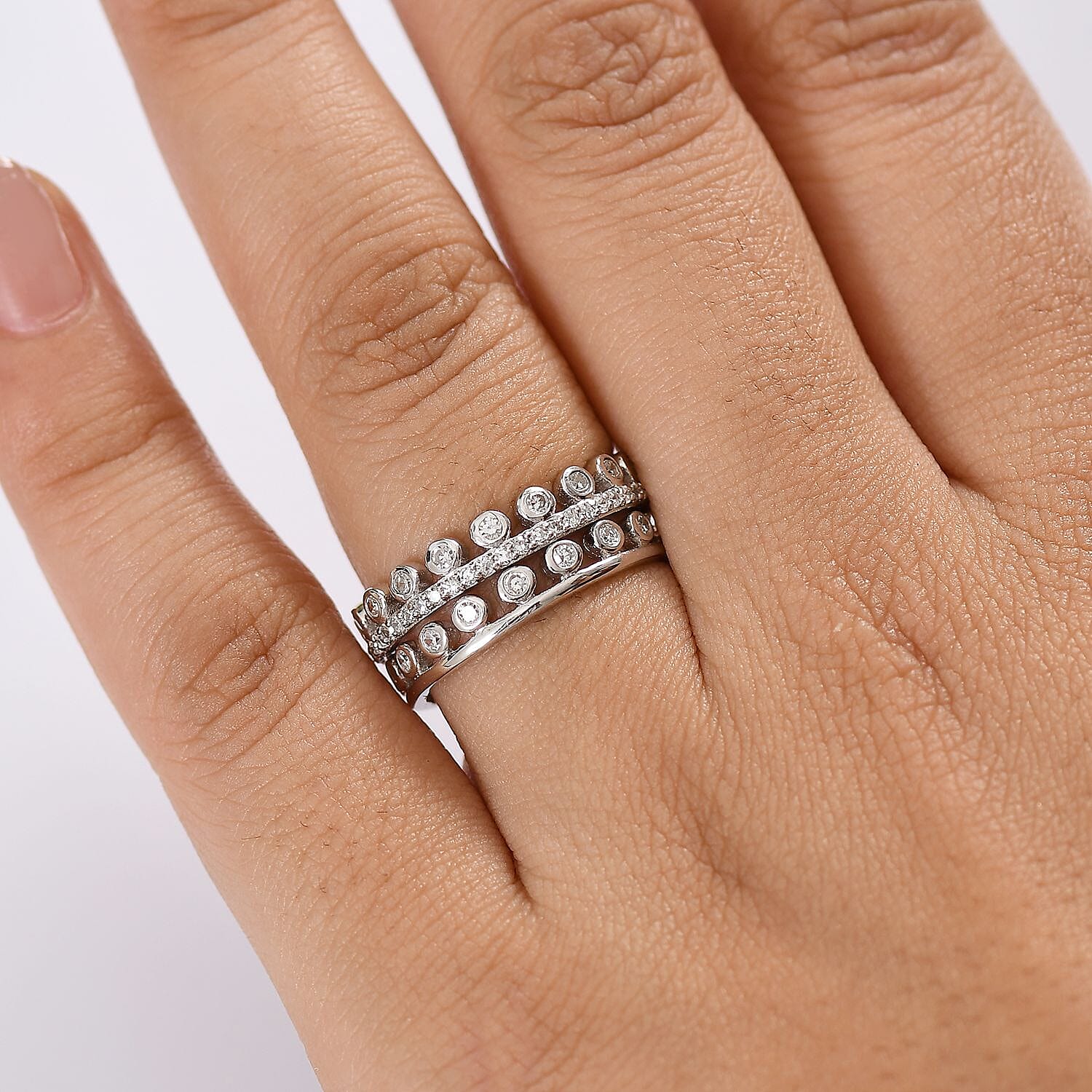 Set of 2 - Luxuriant Lab Grown Diamond (SI-GH) Stackable Ring in Rhodium Overlay Sterling Silver 1.00 Ct.