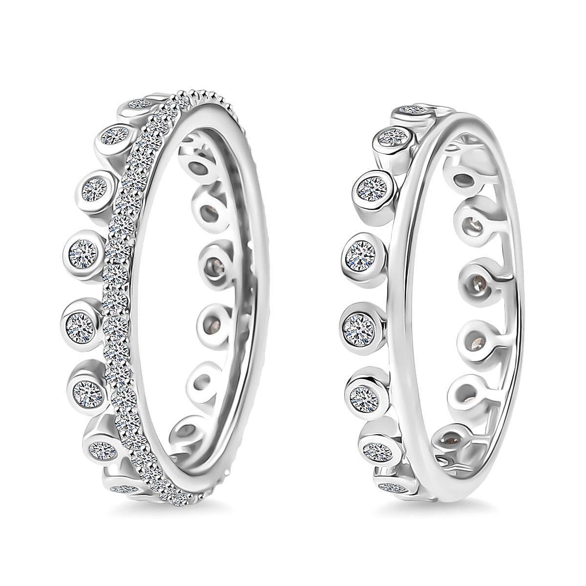 Set of 2 - Luxuriant Lab Grown Diamond (SI-GH) Stackable Ring in Rhodium Overlay Sterling Silver 1.00 Ct.