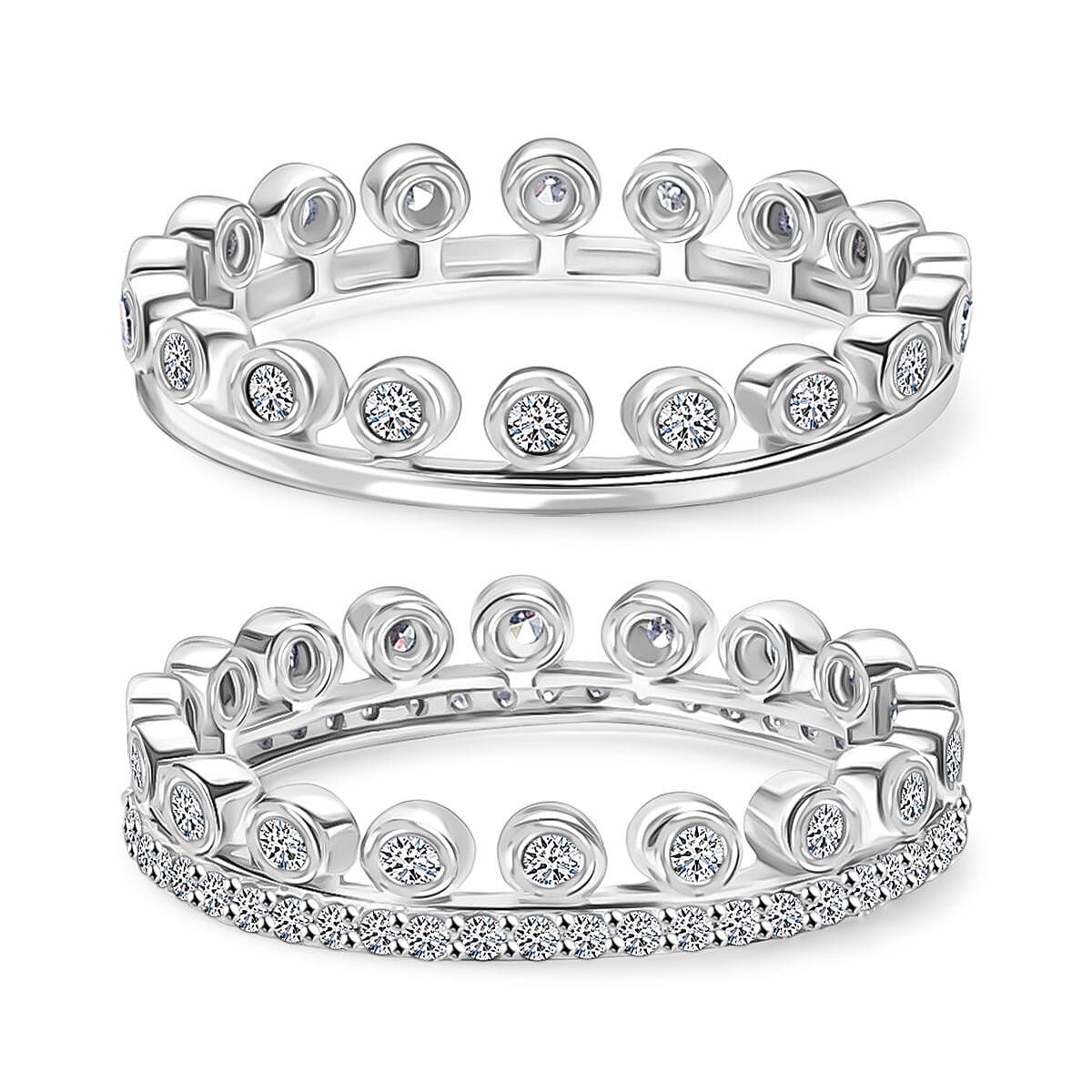 Set of 2 - Luxuriant Lab Grown Diamond (SI-GH) Stackable Ring in Rhodium Overlay Sterling Silver 1.00 Ct.