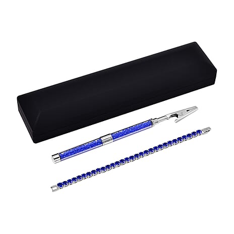 2 Piece Set - Austrian Sapphire Blue Color Crystal Bracelet (Size 7.5) & Bracelet Buddy 70.00 Ct.