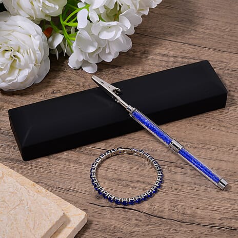 2 Piece Set - Austrian Sapphire Blue Color Crystal Bracelet (Size 7.5) & Bracelet Buddy 70.00 Ct.