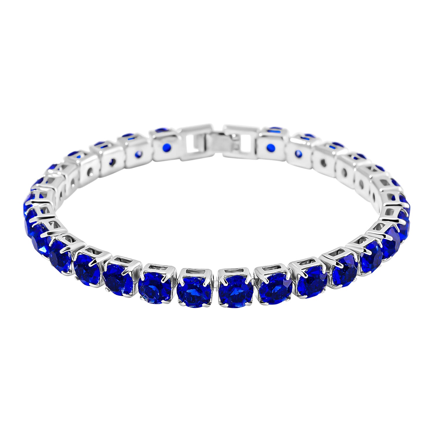 2 Piece Set - Austrian Sapphire Blue Color Crystal Bracelet (Size 7.5) & Bracelet Buddy 70.00 Ct.