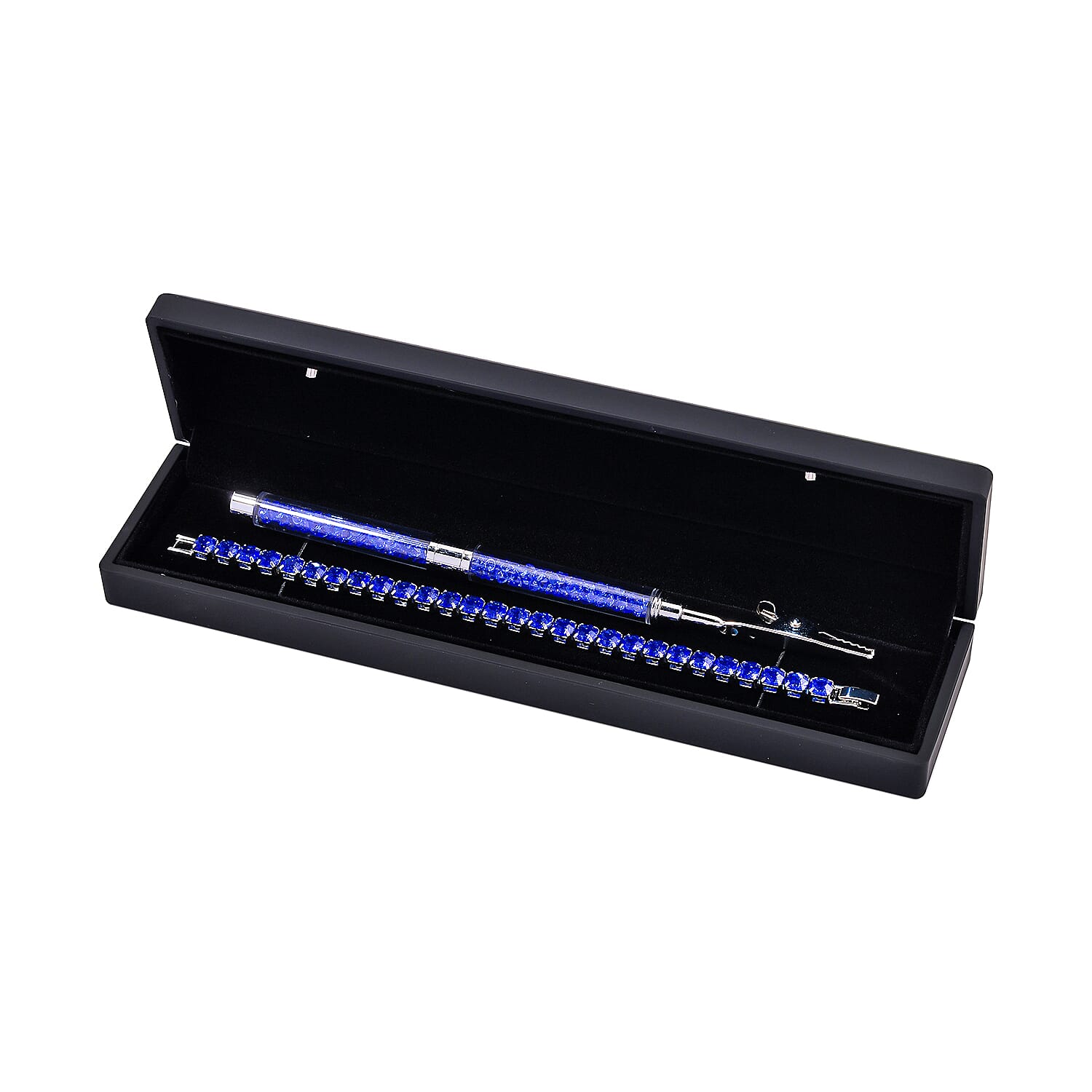 2 Piece Set - Austrian Sapphire Blue Color Crystal Bracelet (Size 7.5) & Bracelet Buddy 70.00 Ct.