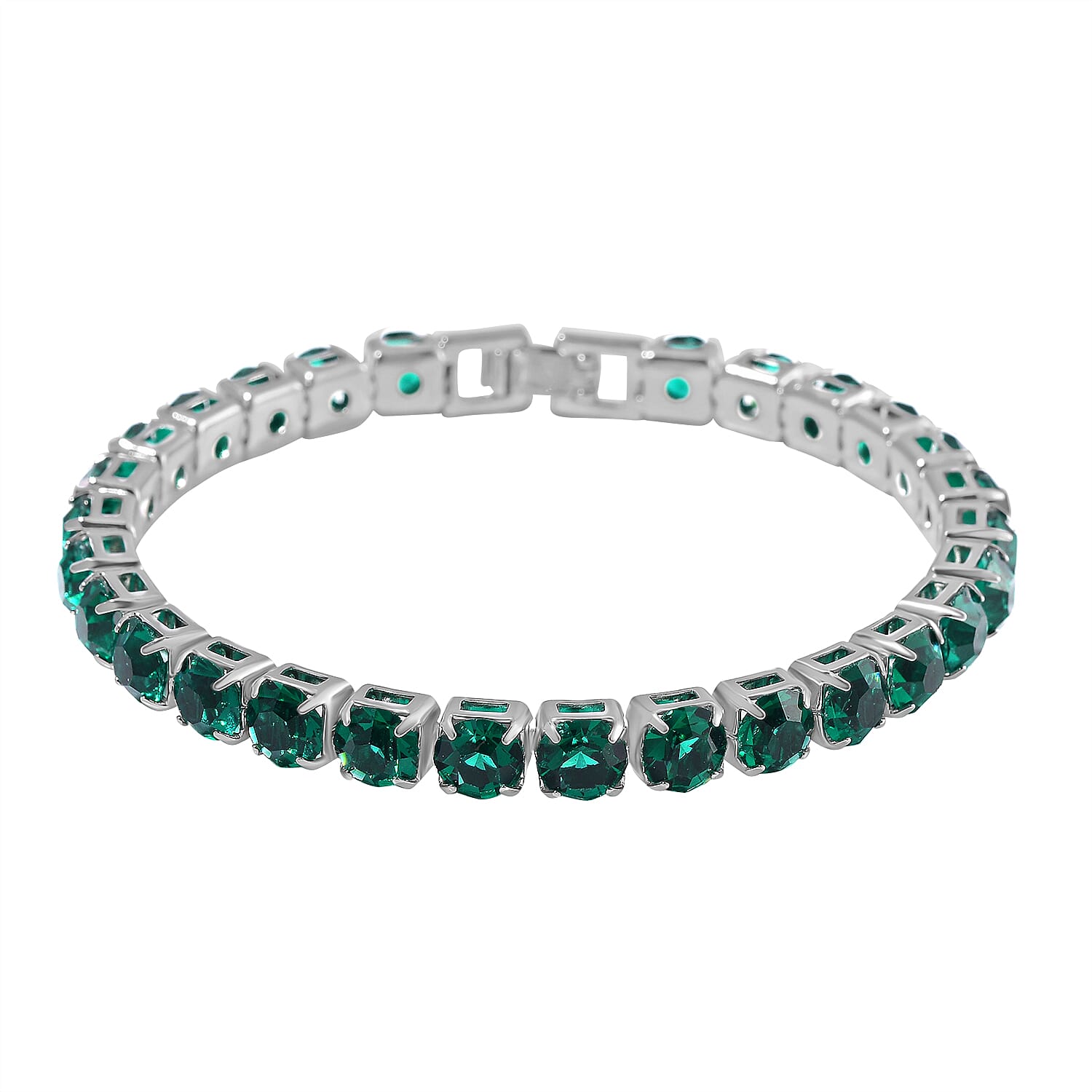 2 Piece Set - Austrian Green Crystal Bracelet (Size 7.5) & Bracelet Buddy 70.00 Ct.