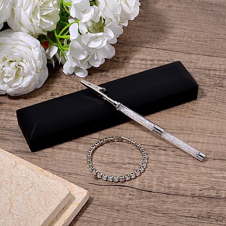 2 Piece Set - Simulated Mystic White Crystal Bracelet (Size 7.5) & Bracelet Buddy 70.00 Ct.