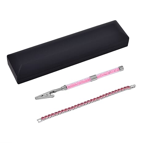 2 Piece Set - Austrian Pink Crystal Bracelet (Size 7.5) & Bracelet Buddy 70.00 Ct.
