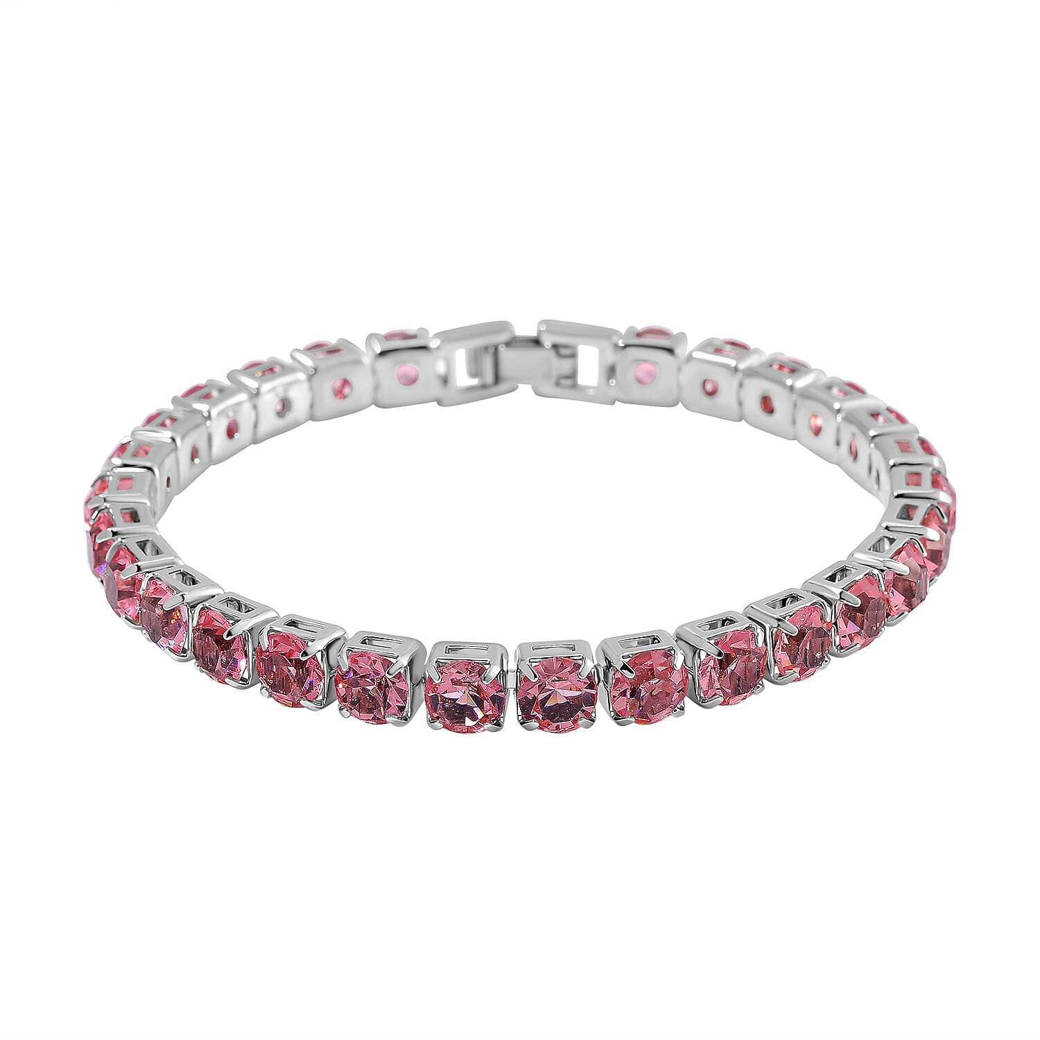 2 Piece Set - Austrian Pink Crystal Bracelet (Size 7.5) & Bracelet Buddy 70.00 Ct.
