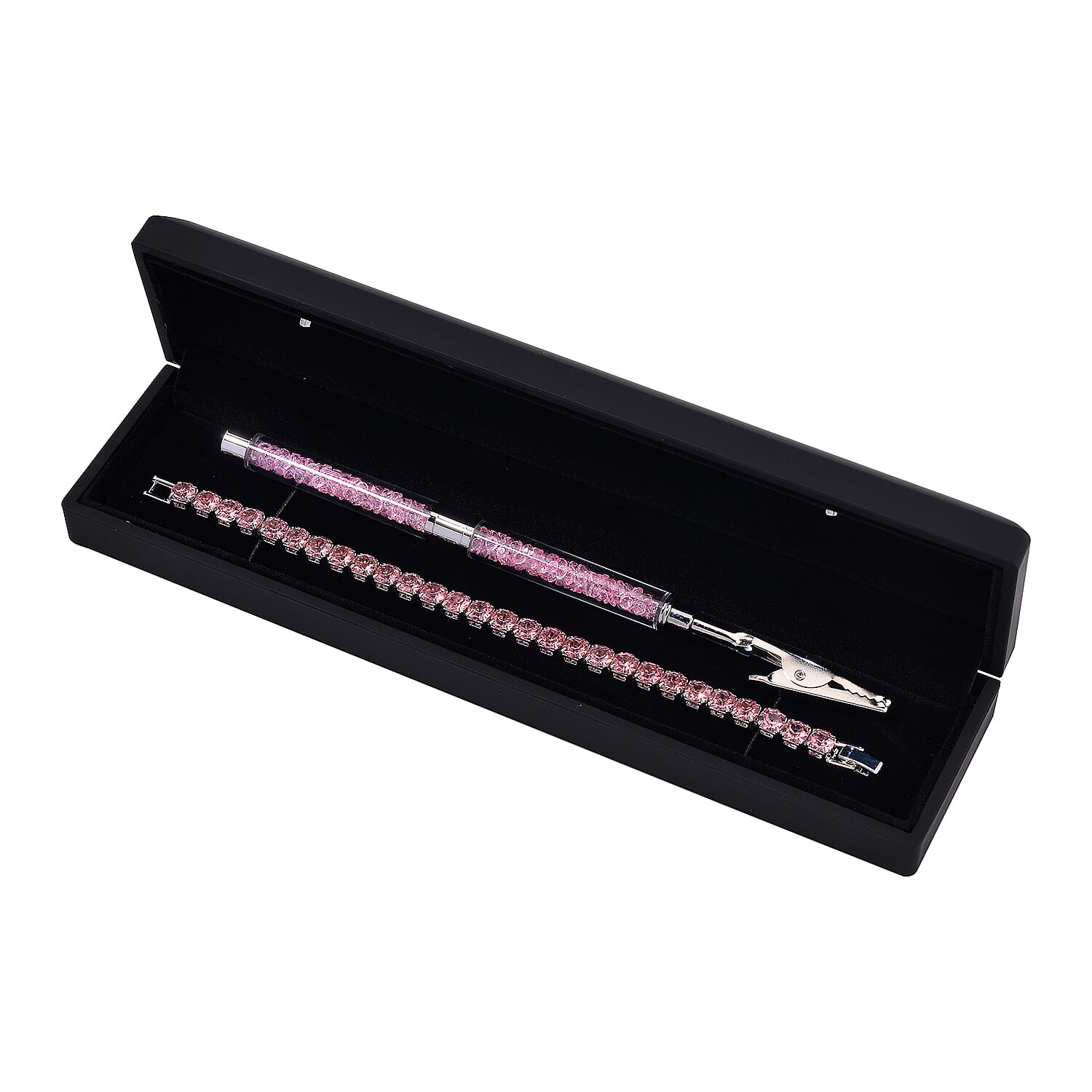 2 Piece Set - Austrian Pink Crystal Bracelet (Size 7.5) & Bracelet Buddy 70.00 Ct.