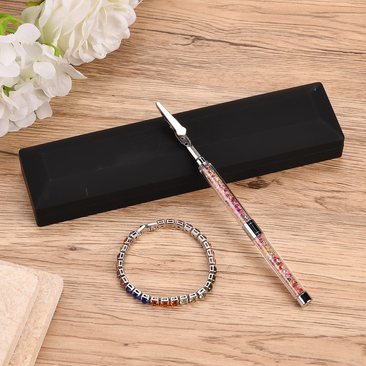 2 Piece Set - Austrian Multi Color Crystal Bracelet (Size 7.5) & Bracelet Buddy 70.00 Ct.