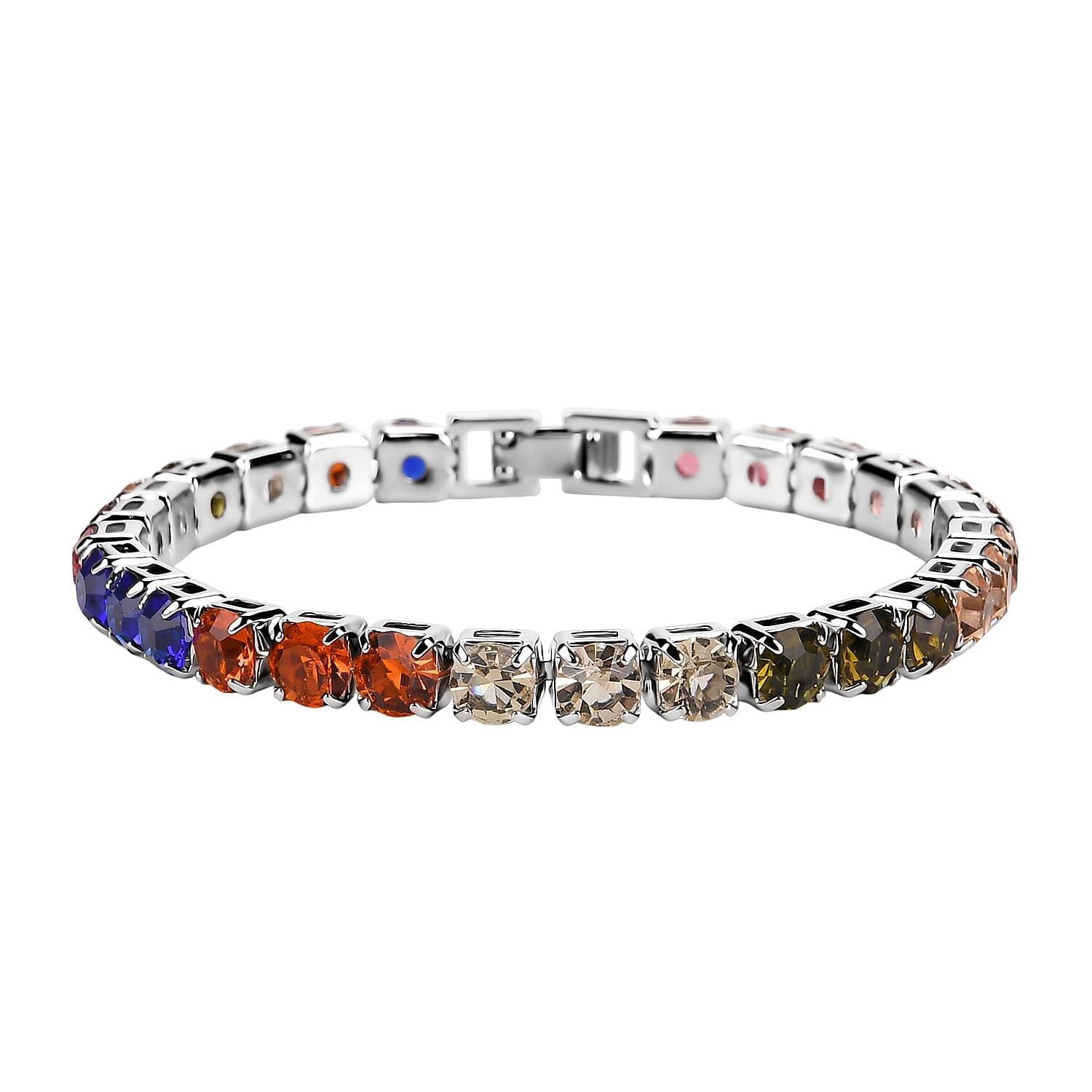 2 Piece Set - Austrian Multi Color Crystal Bracelet (Size 7.5) & Bracelet Buddy 70.00 Ct.